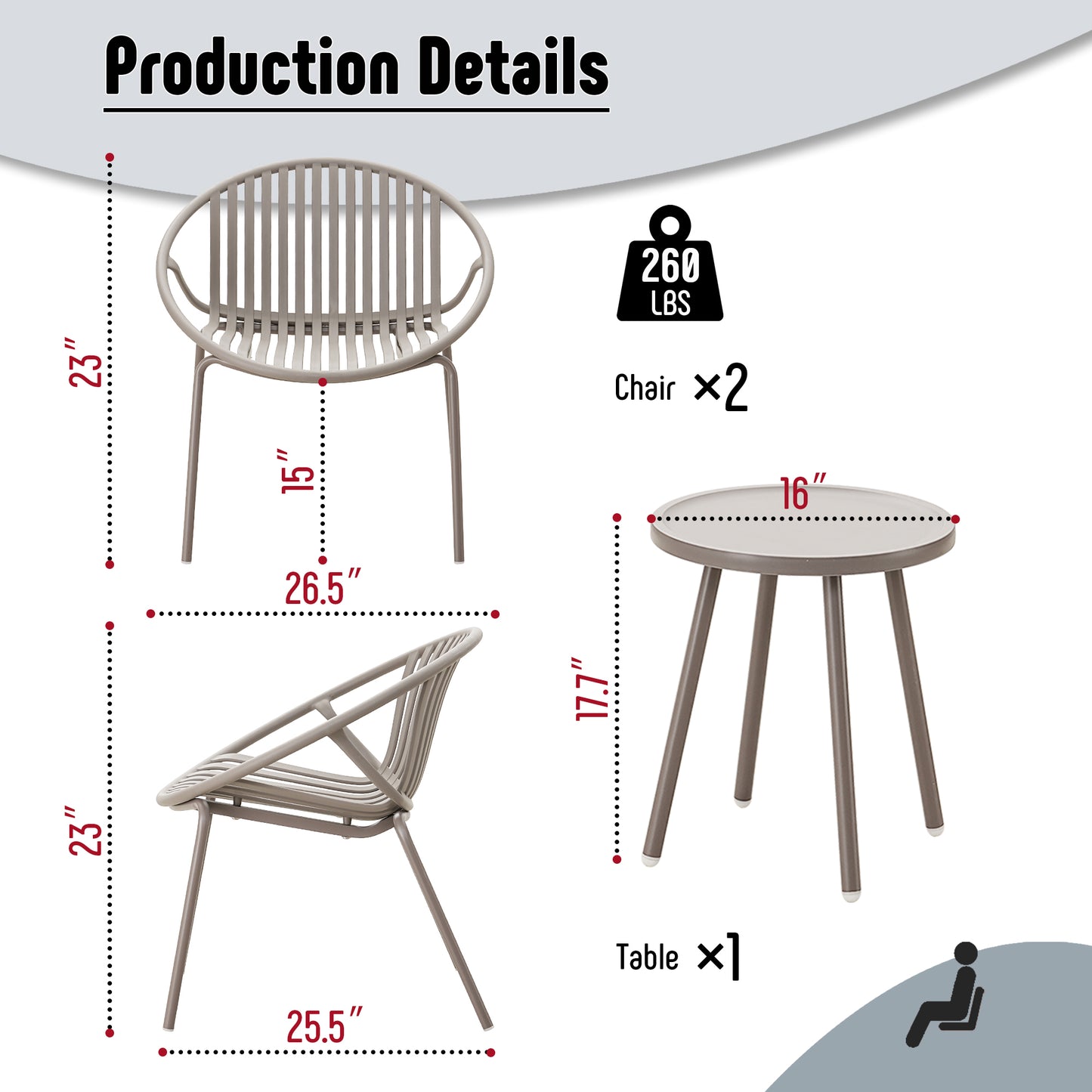 Werph Patio Furniture Set, 3 Pieces Outdoor Furniture with Bistro Table and Patio Chairs Set of 2,Outdoor Patio Set with Porch Chairs and Table,Deck Furniture Conversation Set for Garden Poolside