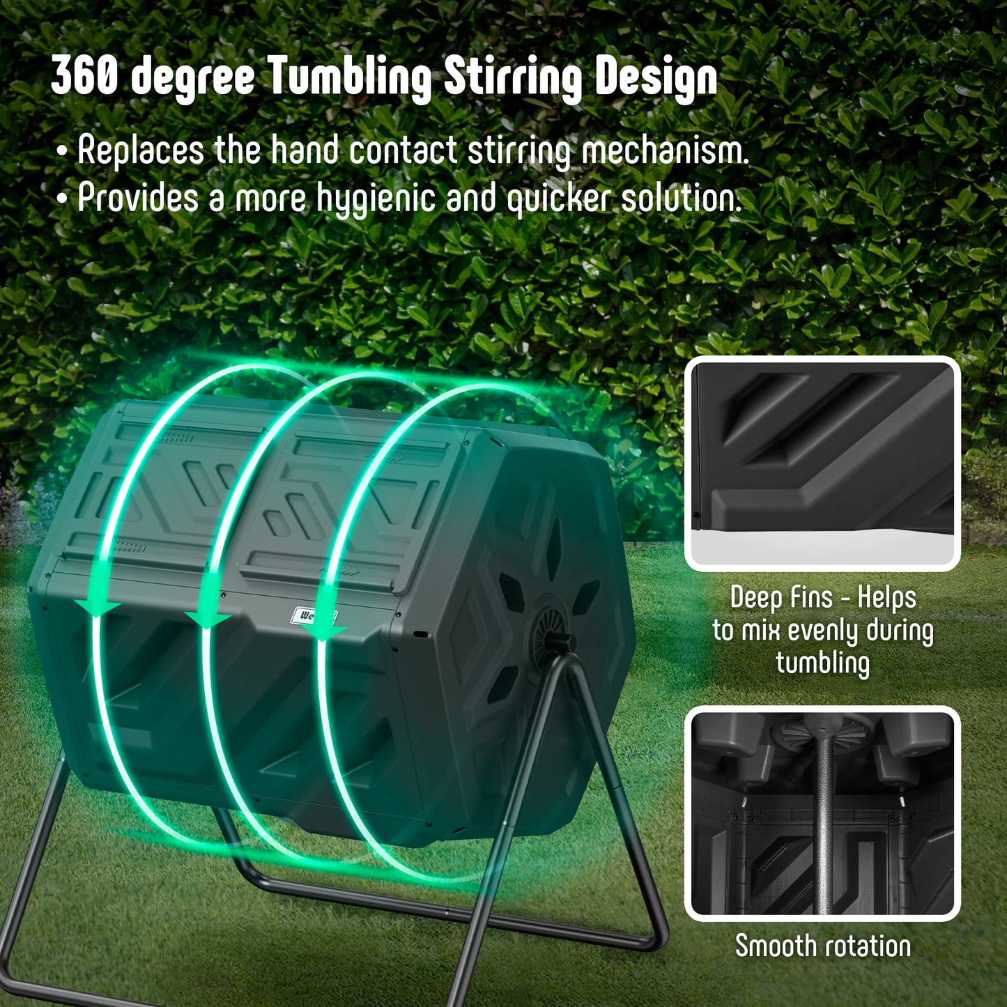 Compost Bin Dual Chamber Compost Tumbler, Fast Assembly 43 Gallon Outdoor with 2 Sliding Doors, Heavy Duty Tumbling Rotating Composter for Kitchen, Garden and Yard, Easy Setup, Gloves Included