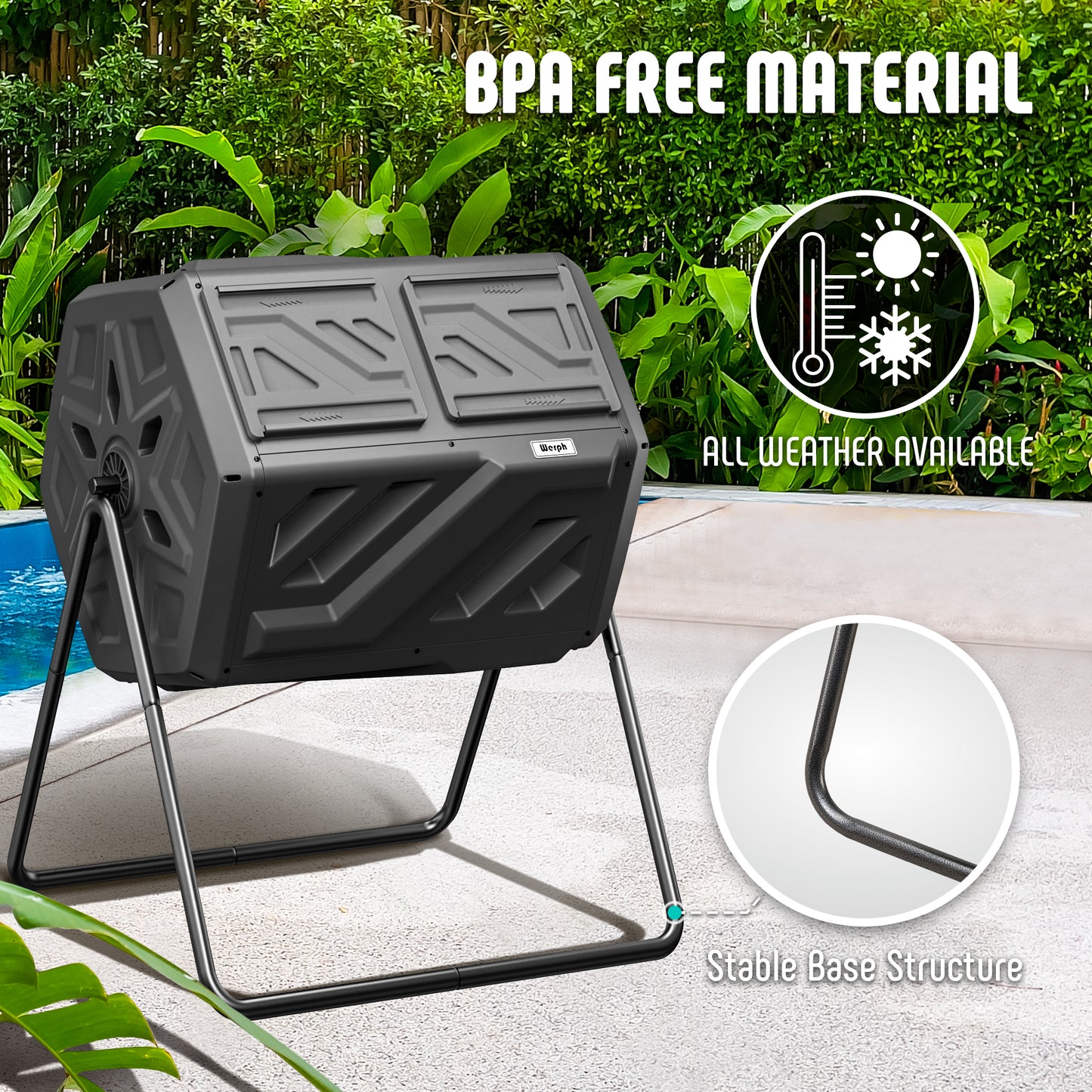 Compost Bin Dual Chamber Compost Tumbler, Fast Assembly 43 Gallon Outdoor with 2 Sliding Doors, Heavy Duty Tumbling Rotating Composter for Kitchen, Garden and Yard, Easy Setup, Gloves Included