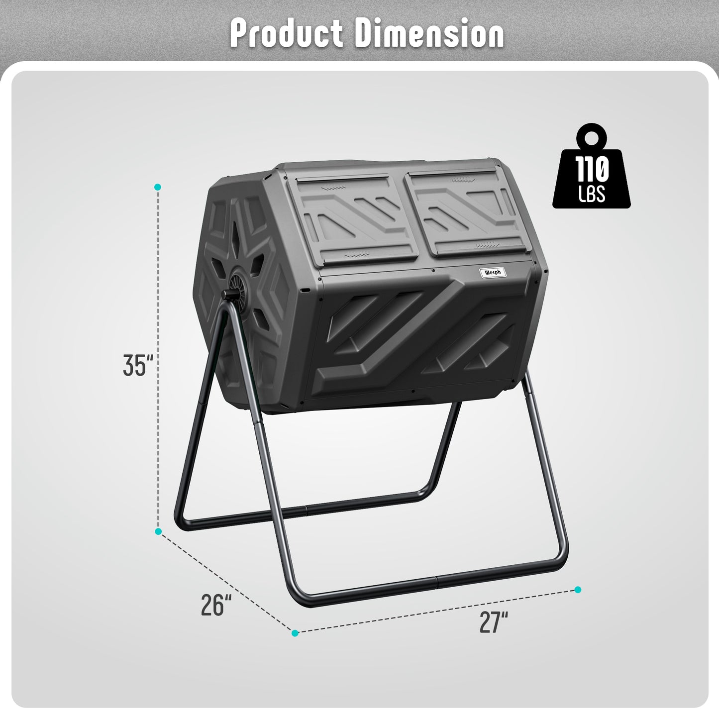 Compost Bin Dual Chamber Compost Tumbler, Fast Assembly 43 Gallon Outdoor with 2 Sliding Doors, Heavy Duty Tumbling Rotating Composter for Kitchen, Garden and Yard, Easy Setup, Gloves Included