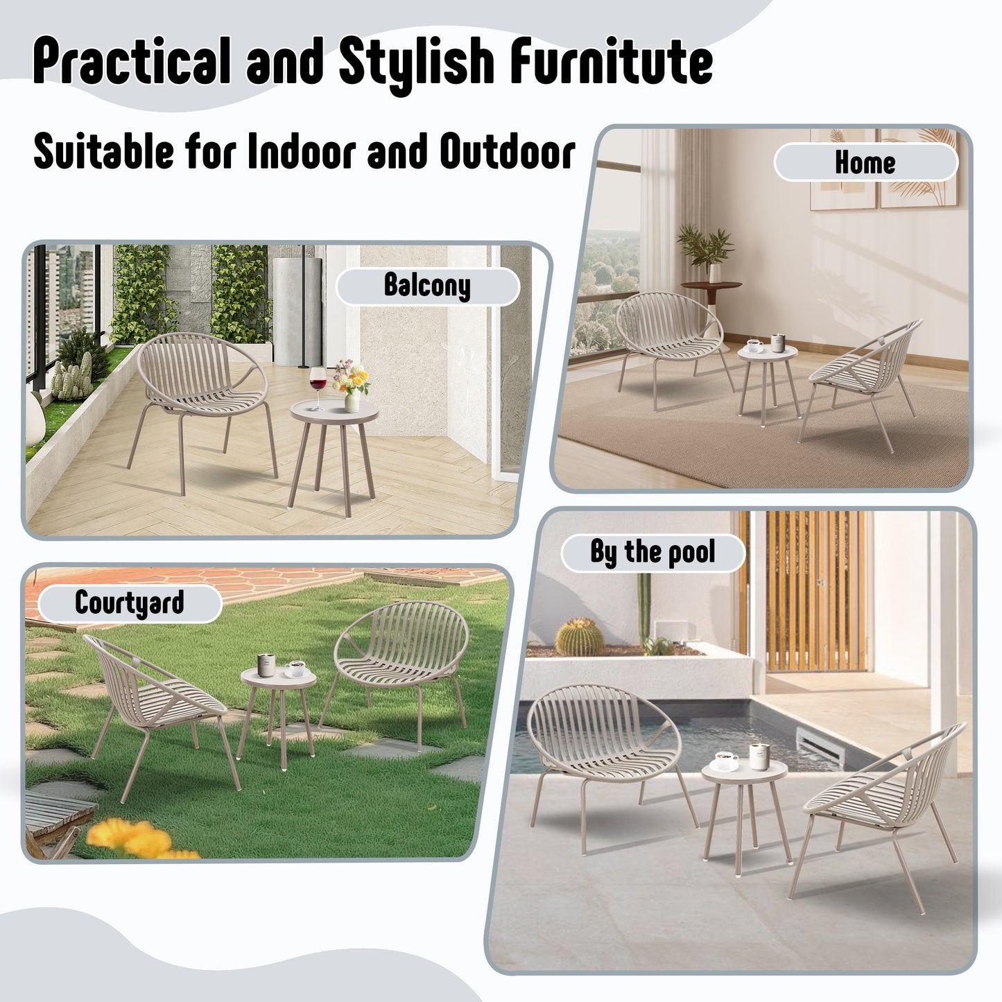 Werph Patio Furniture Set, 3 Pieces Outdoor Furniture with Bistro Table and Patio Chairs Set of 2,Outdoor Patio Set with Porch Chairs and Table,Deck Furniture Conversation Set for Garden Poolside