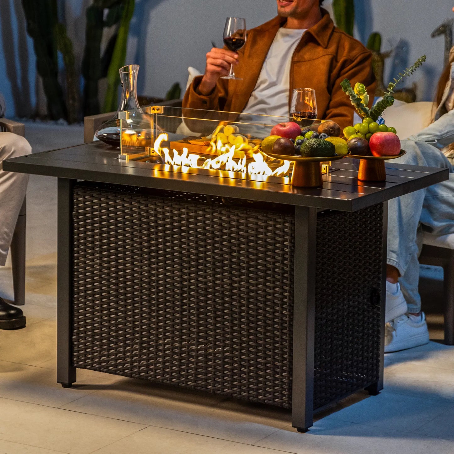 Werph 43" Propane Fire Pit Table - 2-in-1 Outdoor Fire Table with Lid & Glass Stones