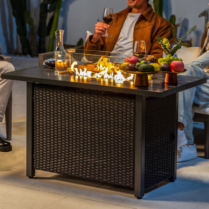 Werph 43" Propane Fire Pit Table - 2-in-1 Outdoor Fire Table with Lid & Glass Stones