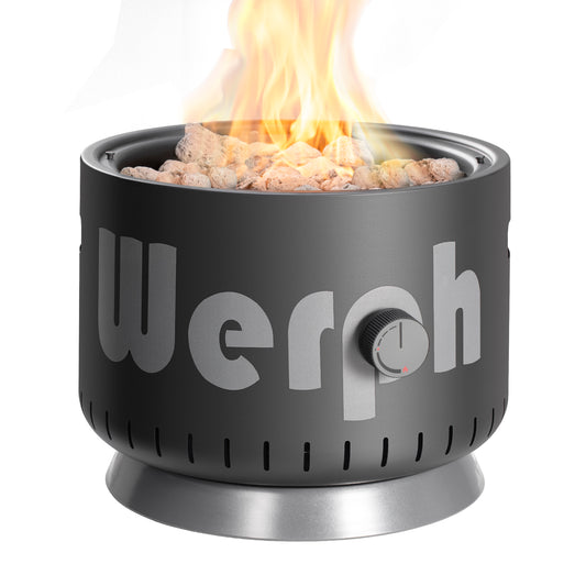 WERPH 17-Inch Compact Propane Gas Fire Pit, 58,000 BTU, Lightweight with Locking 2-in-1 Lid & Pumice Stones, Black