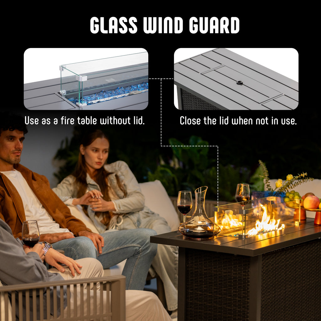 Werph 43" Propane Fire Pit Table - 2-in-1 Outdoor Fire Table with Lid & Glass Stones