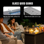 Werph 43" Propane Fire Pit Table - 2-in-1 Outdoor Fire Table with Lid & Glass Stones