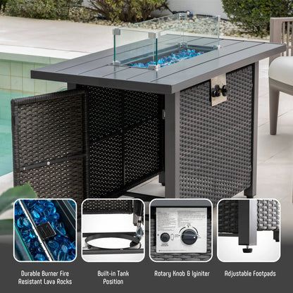 Werph 43" Propane Fire Pit Table - 2-in-1 Outdoor Fire Table with Lid & Glass Stones
