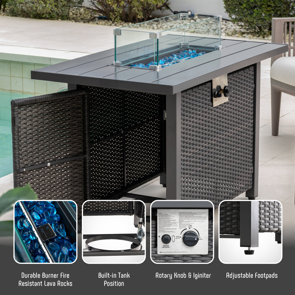 Werph 43" Propane Fire Pit Table - 2-in-1 Outdoor Fire Table with Lid & Glass Stones