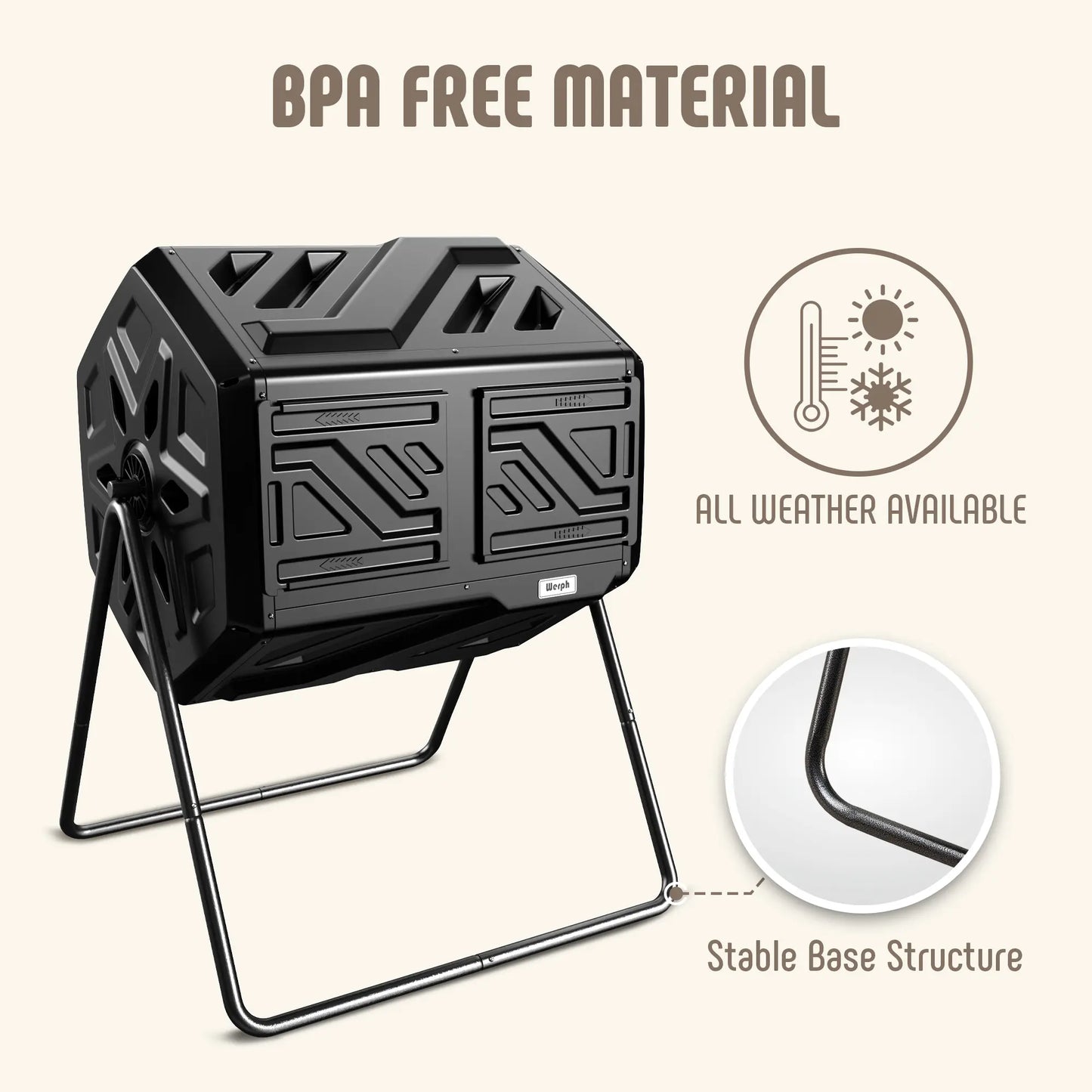 Werph 43 Gallon Dual Chamber Compost Tumbler - Fast Assembly