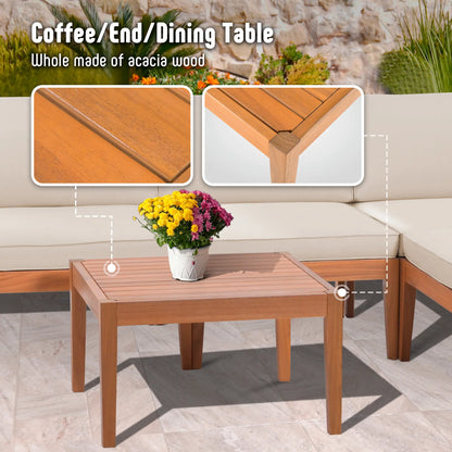 Werph 5-Piece Acacia Wood L-Shape Outdoor Sectional Sofa with Coffee Table & Cushions