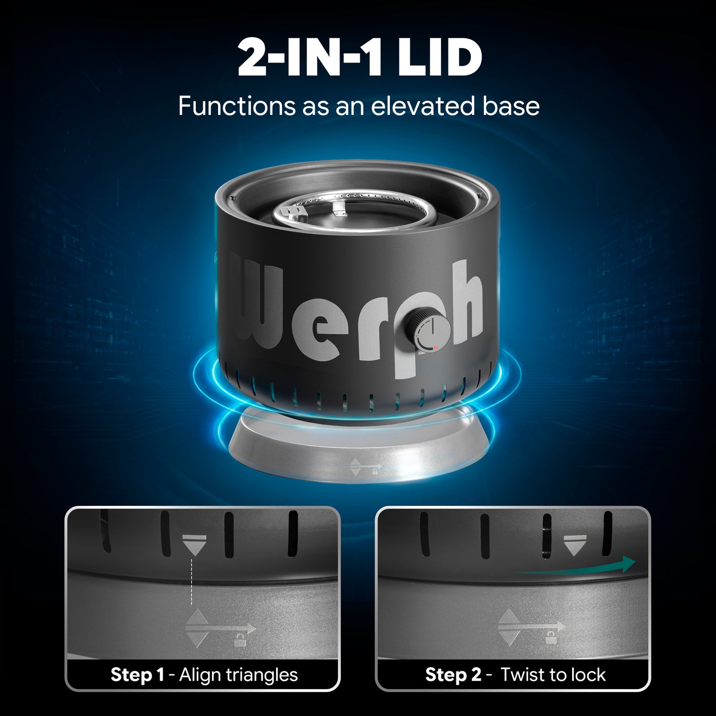 WERPH 17-Inch Compact Propane Gas Fire Pit, 58,000 BTU, Lightweight with Locking 2-in-1 Lid & Pumice Stones, Black