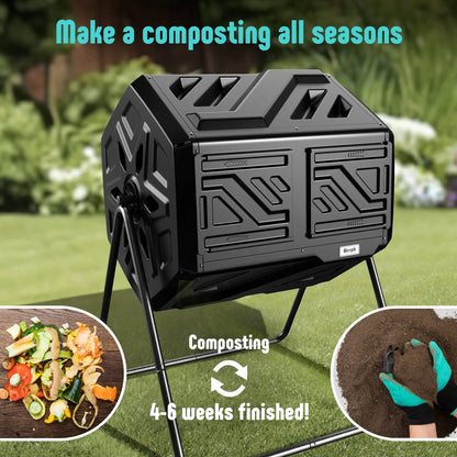 Werph 43 Gallon Dual Chamber Compost Tumbler - Fast Assembly