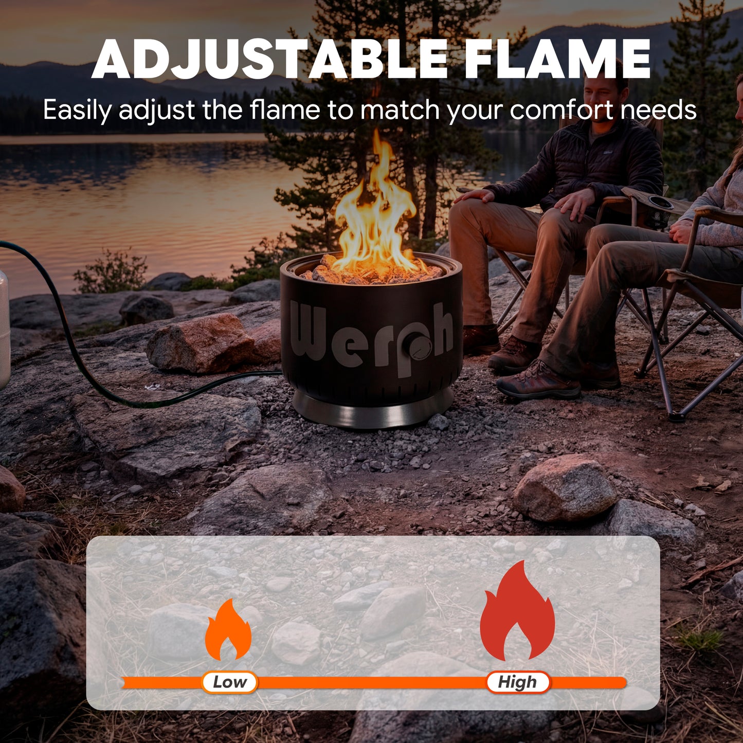 WERPH 17-Inch Compact Propane Gas Fire Pit, 58,000 BTU, Lightweight with Locking 2-in-1 Lid & Pumice Stones, Black