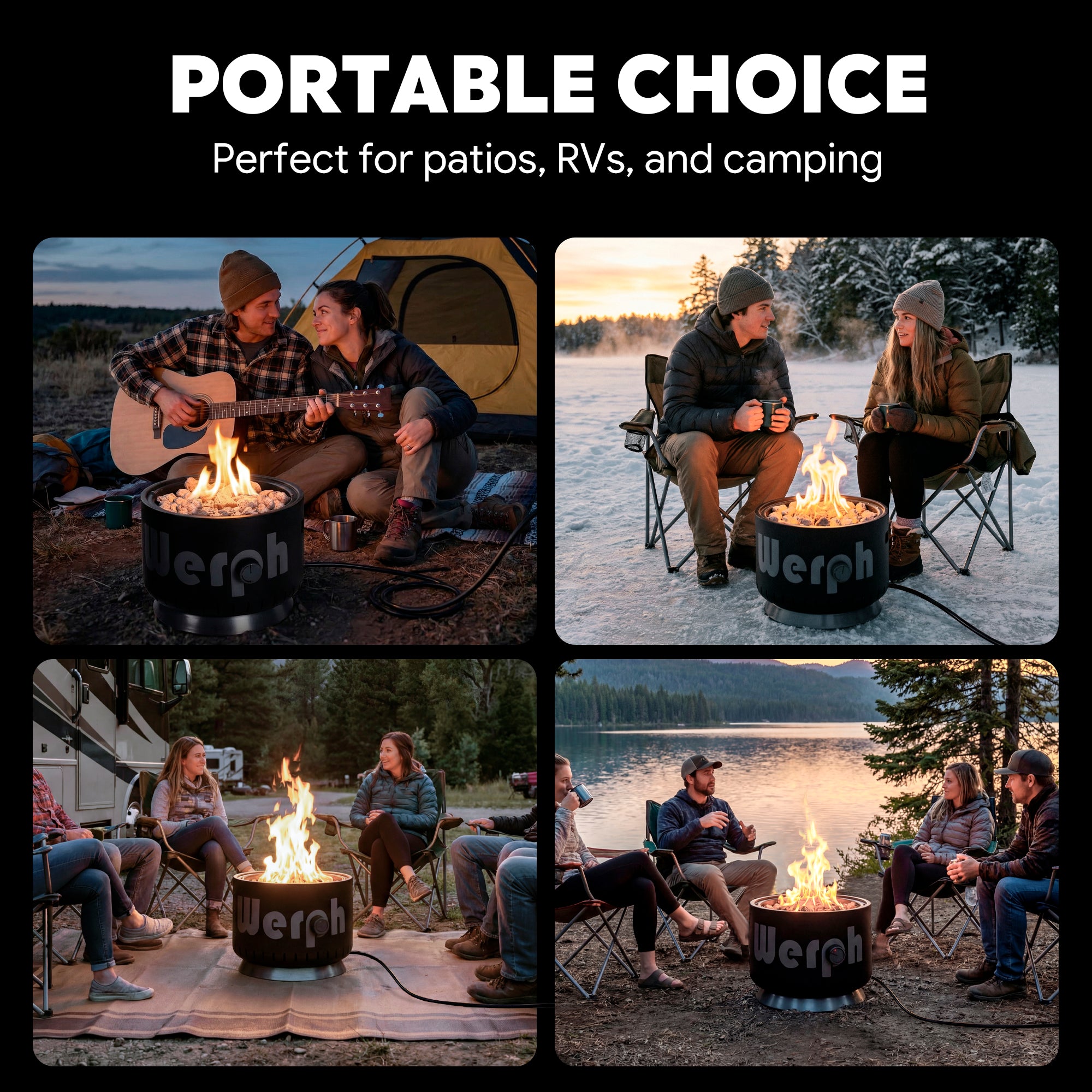 WERPH 17-Inch Compact Propane Gas Fire Pit, 58,000 BTU, Lightweight with Locking 2-in-1 Lid & Pumice Stones, Black