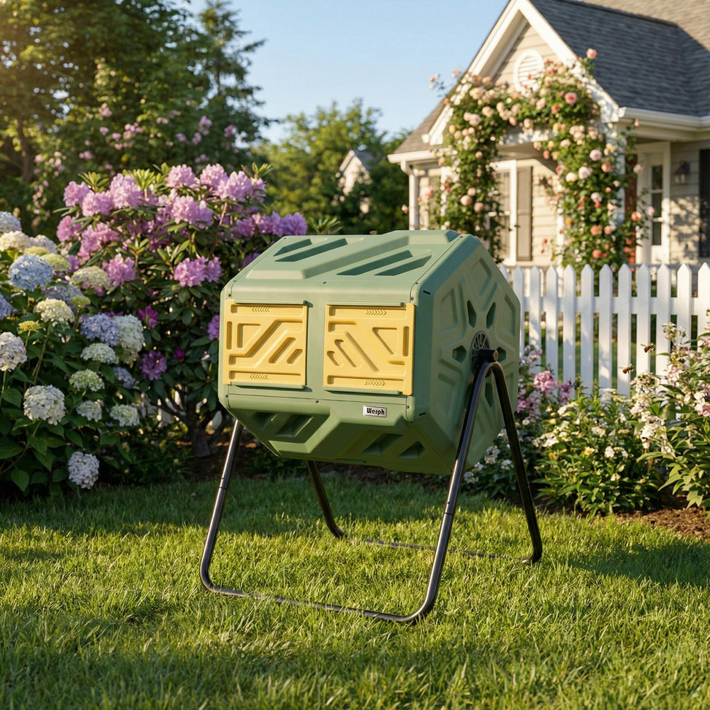 WERPH 43-Gallon Dual-Chamber Compost Bin with Gloves for Garden