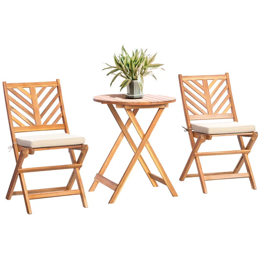 Werph 3-Piece Acacia Wood Bistro Set with Cushions - Foldable Patio Furniture for Balcony & Deck