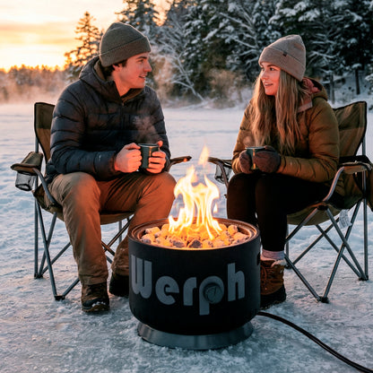WERPH 17-Inch Compact Propane Gas Fire Pit, 58,000 BTU, Lightweight with Locking 2-in-1 Lid & Pumice Stones, Black