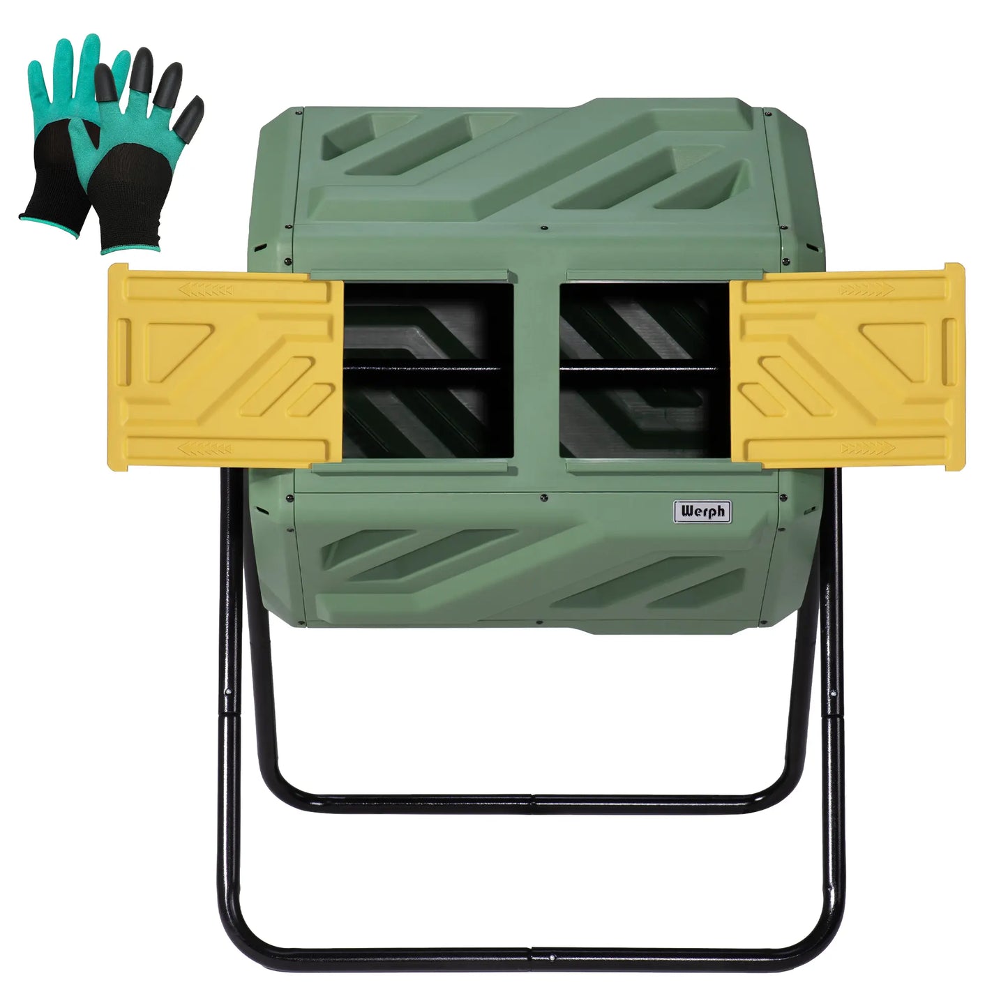Werph-grass green plastic  compost bin outdoor with gardening gloves;garden compost tumbler;worm farm composter; Compost bin near me;Best kitchen compost bin for small spaces
