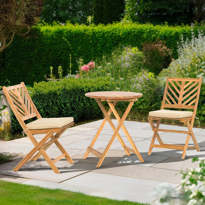 Werph 3-Piece Acacia Wood Bistro Set with Cushions - Foldable Patio Furniture for Balcony & Deck