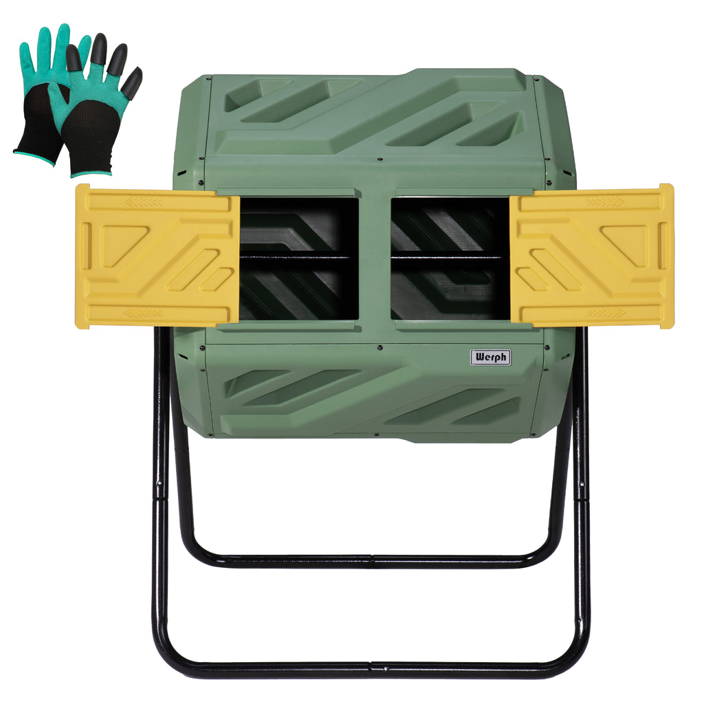 WERPH 43-Gallon Dual-Chamber Compost Bin with Gloves for Garden