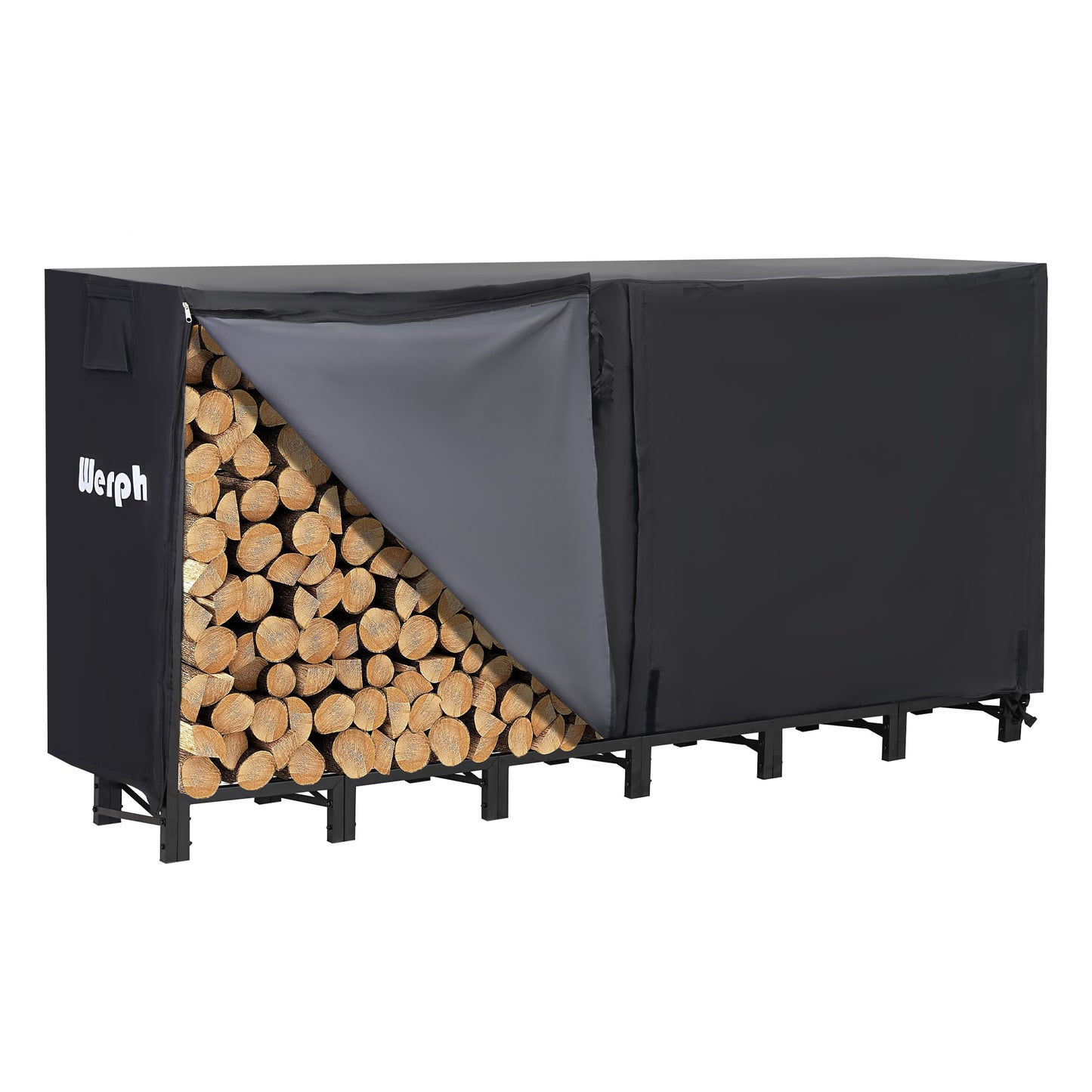 Werph  Firewood Rack Outdoor,Heavy Duty Firewood Storage Rack,Outdoor Firewood Rack with Cover, Black