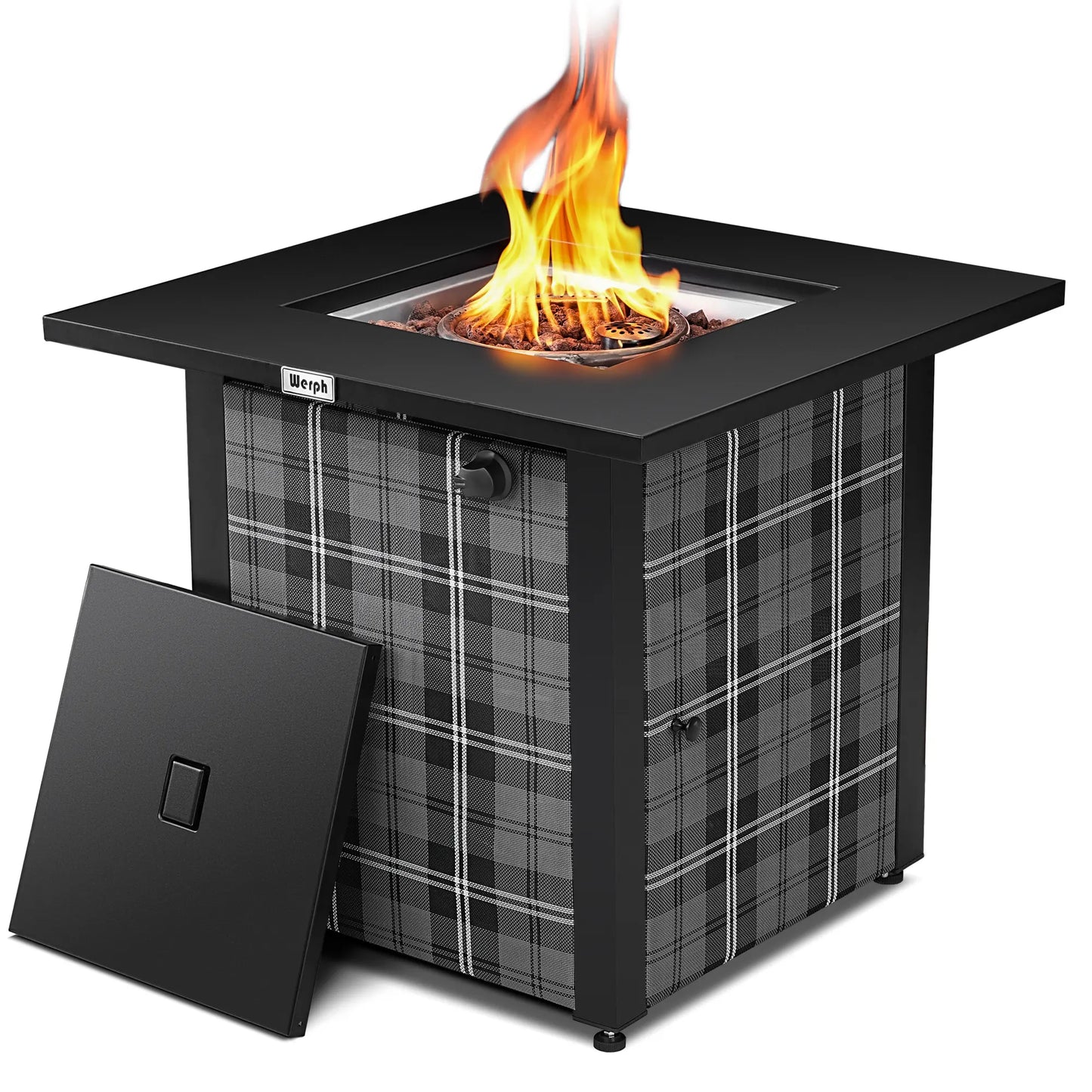 Werph 28 in Propane Fire Pit Table - 50,000 BTU CSA Certified 2-in-1 Outdoor Gas Dining Table with Lava Rocks