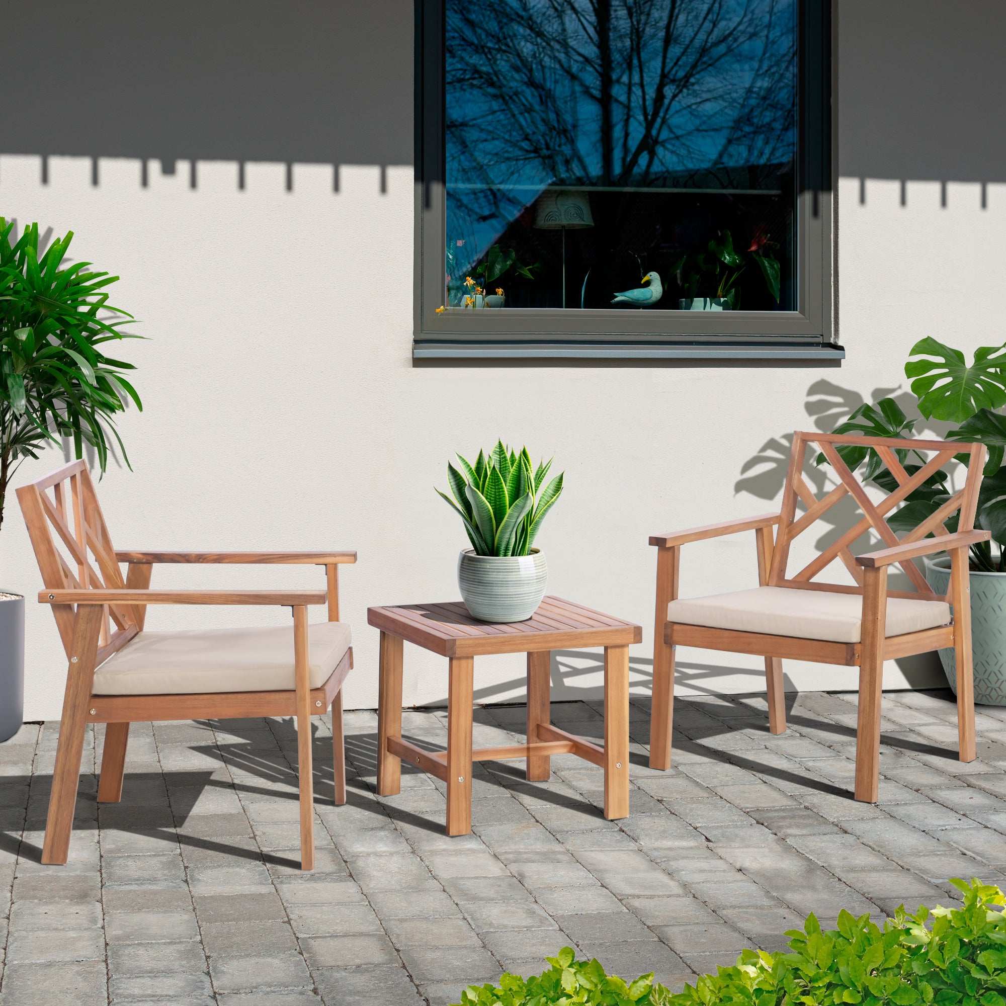Werph Acacia Wood Patio Furniture Set with Cushions - Outdoor Conversation Set for Porch & Balcony