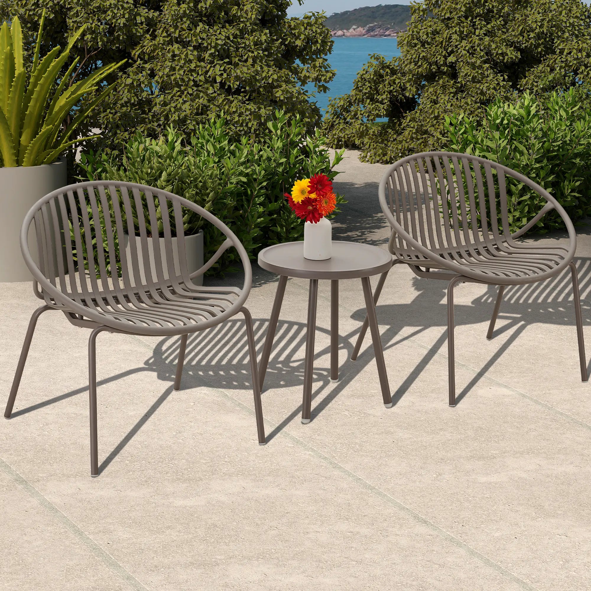 Werph Grey 3-Piece Resin Plastic Patio Conversation Deep Seating Set
