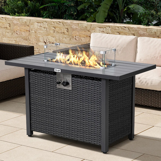 Werph 43" Propane Fire Pit Table - 2-in-1 Outdoor Fire Table with Lid & Glass Stones