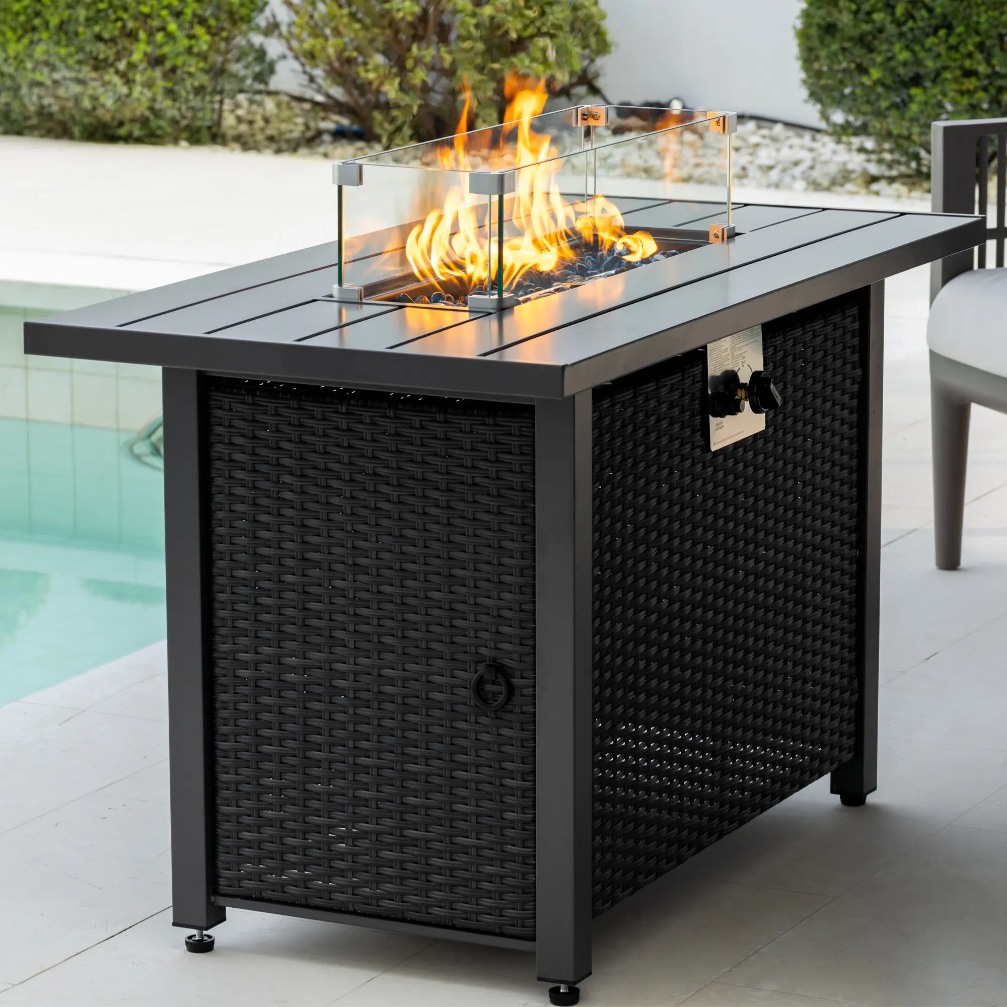 Werph 43" Propane Fire Pit Table - 2-in-1 Outdoor Fire Table with Lid & Glass Stones