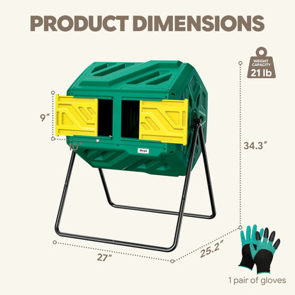 Werph 43 Gallon Dual Chamber Compost Tumbler - Fast Assembly