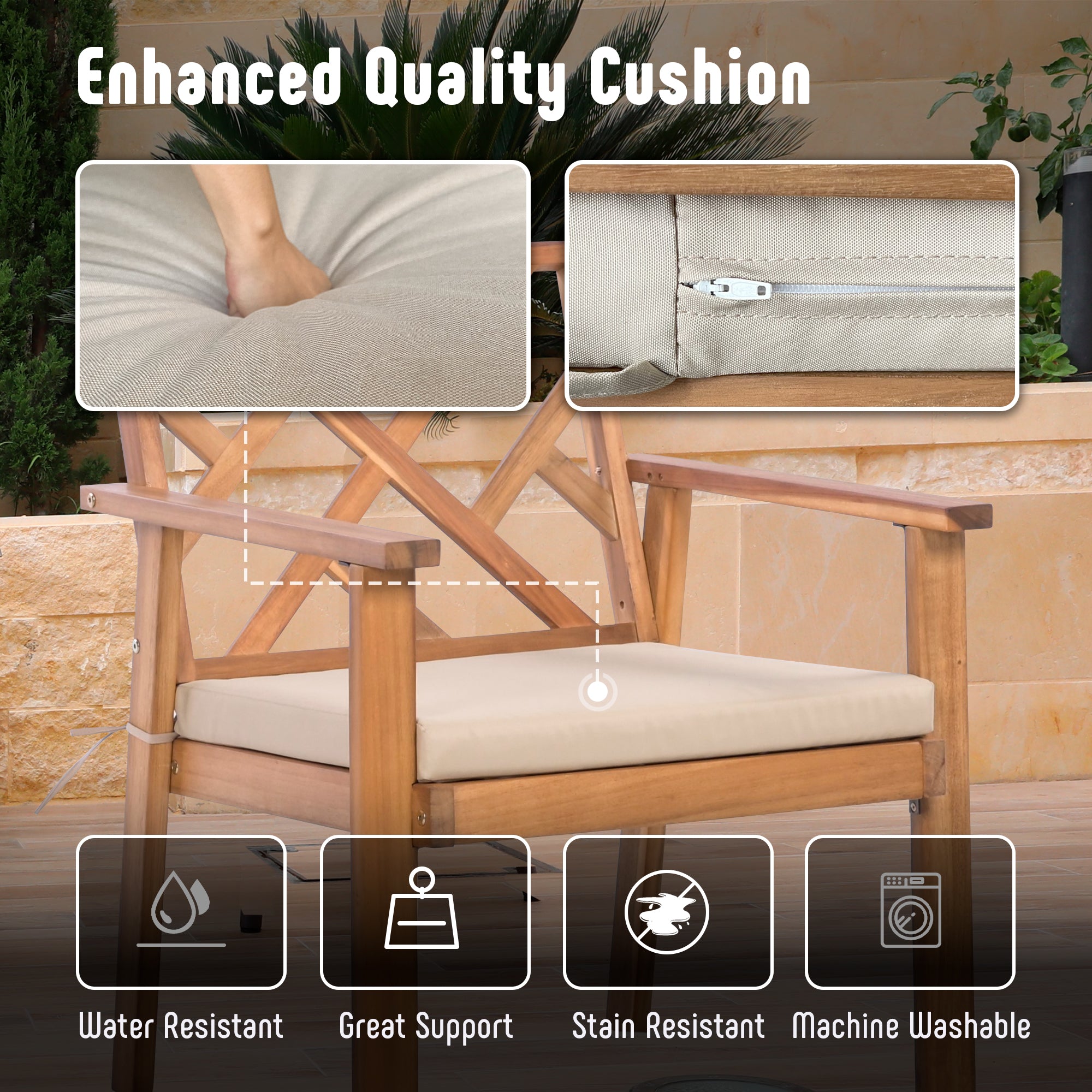 Werph Acacia Wood Patio Furniture Set with Cushions - Outdoor Conversation Set for Porch & Balcony