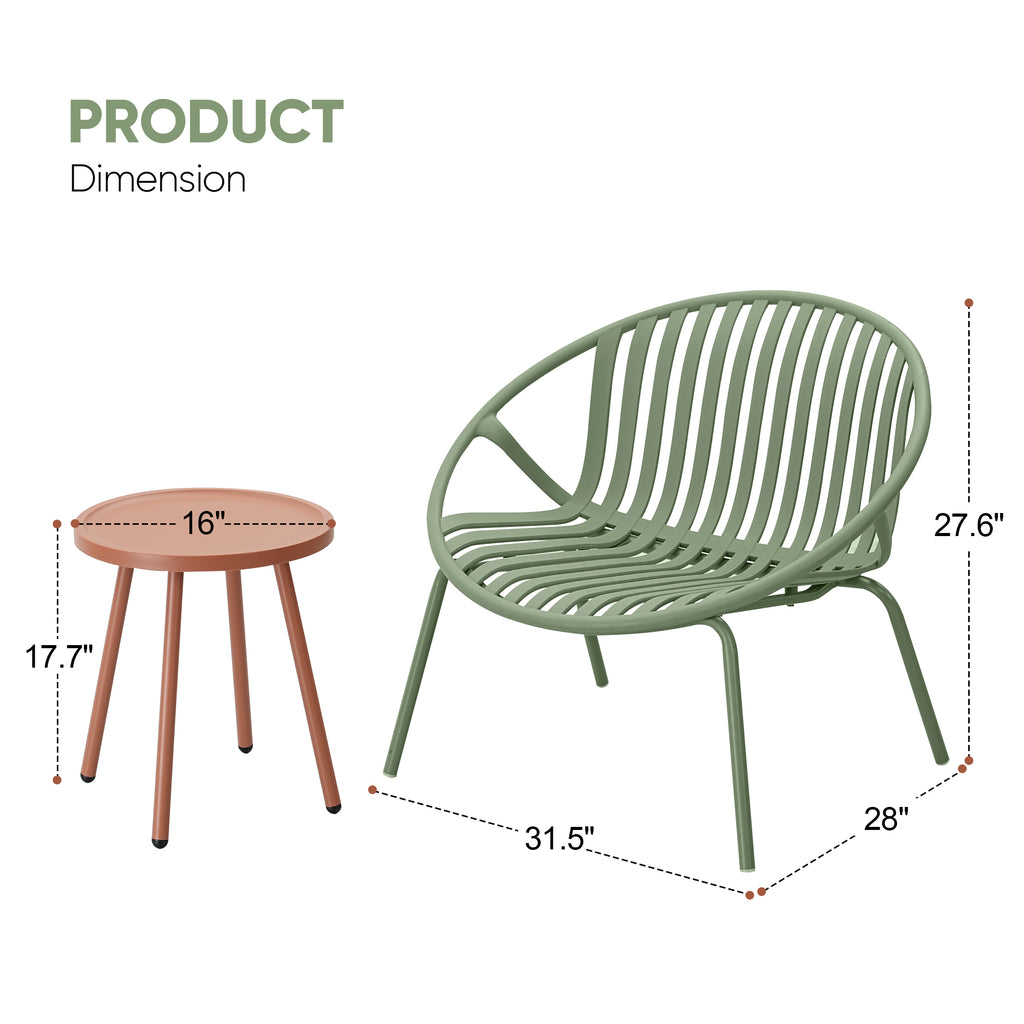 Werph 3-Piece Patio Furniture Set - Bistro Table & 2 Chairs for Outdoor & Balcony