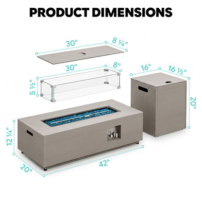 WERPH 42-Inch Propane Fire Pit Table, Rectangular, 60,000 BTU