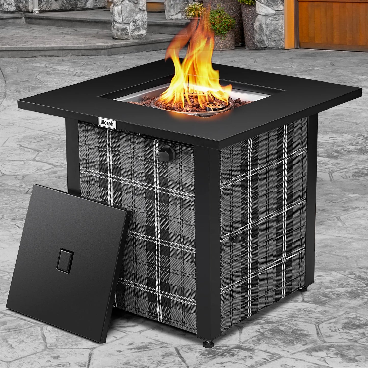 Werph 28 in Propane Fire Pit Table - 50,000 BTU CSA Certified 2-in-1 Outdoor Gas Dining Table with Lava Rocks