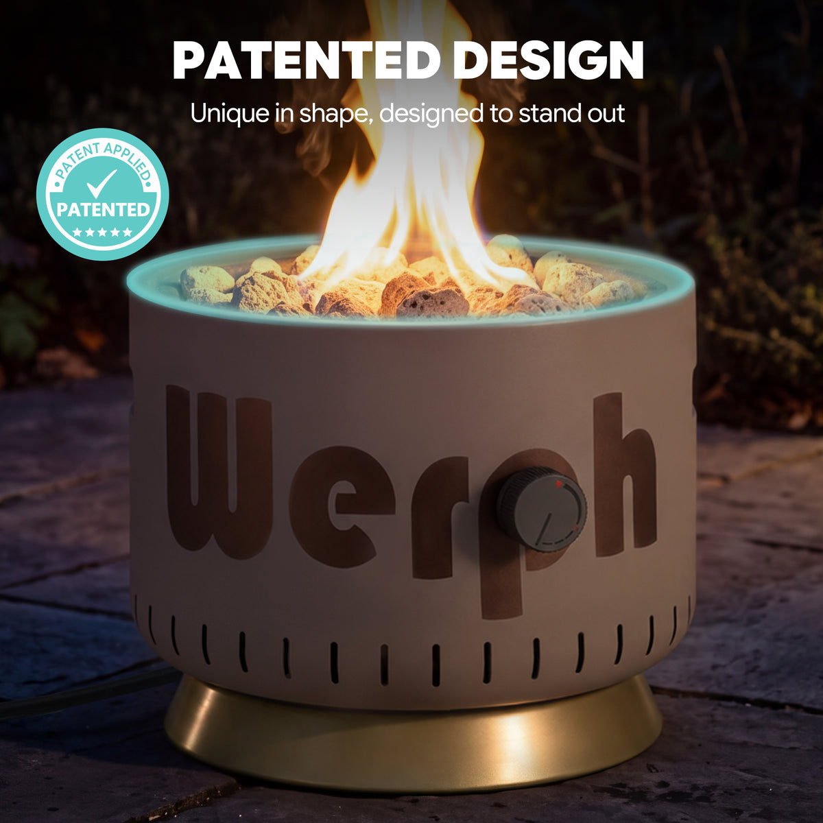 WERPH 17-Inch Compact Propane Gas Fire Pit, 58,000 BTU, Lightweight with Locking 2-in-1 Lid & Pumice Stones, Antique Bronze
