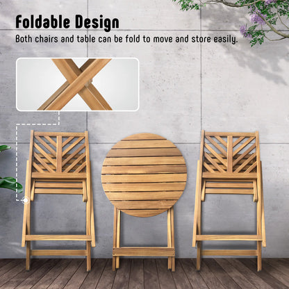 Werph 3-Piece Acacia Wood Bistro Set with Cushions - Foldable Patio Furniture for Balcony & Deck