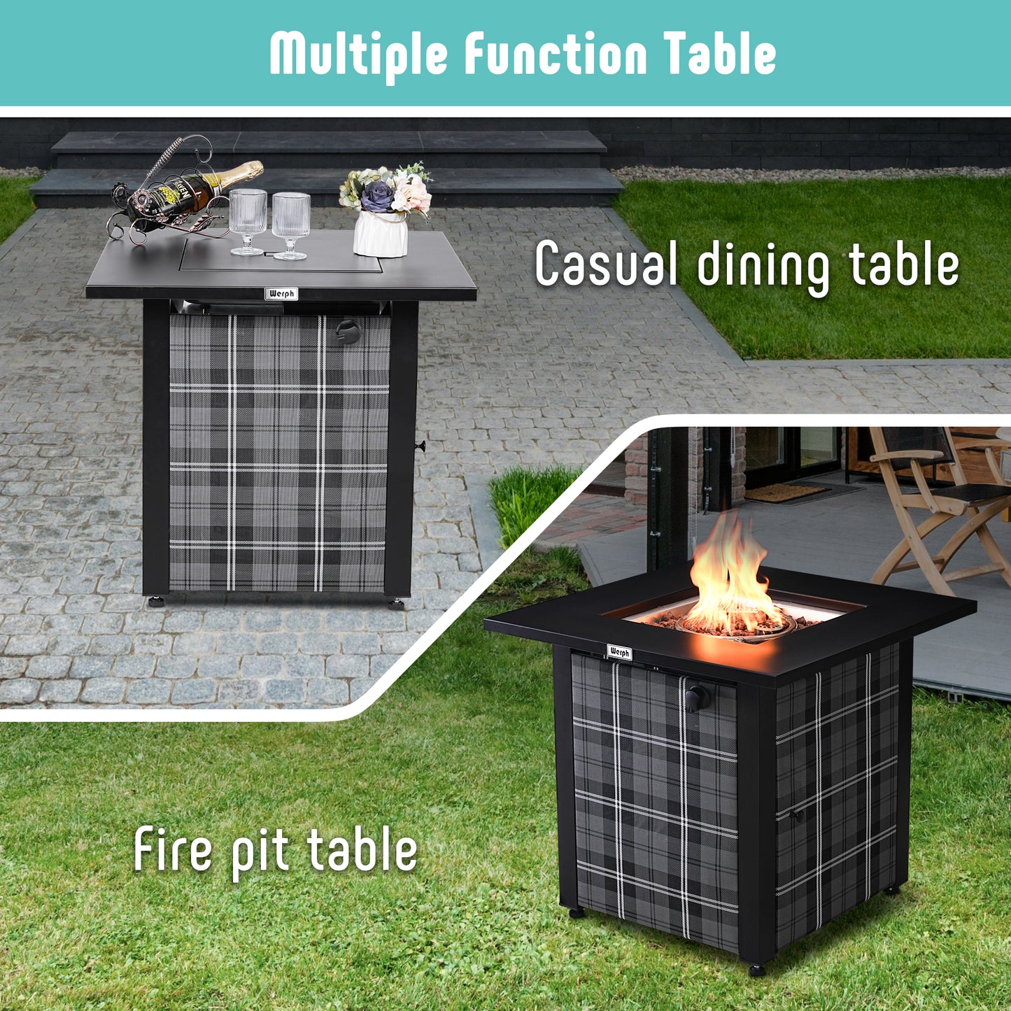 Werph  28" Propane Fire Pit Table, 50,000 BTU Fire Table with Lava Rocks, CSA Certified Gas Fire Pit Table