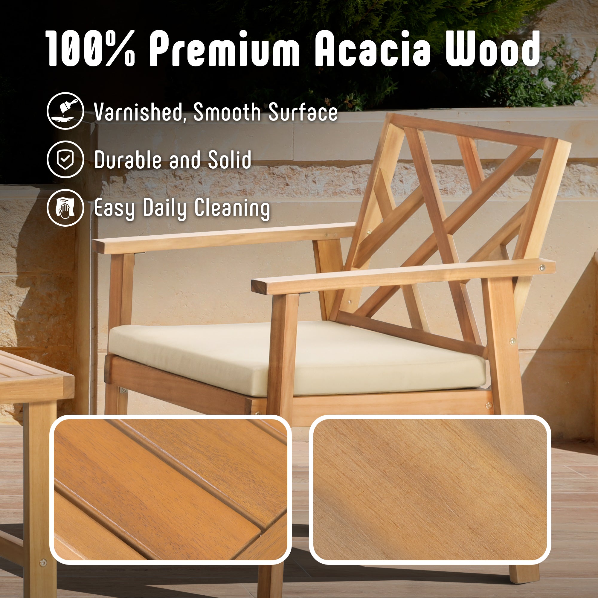 Werph Acacia Wood Patio Furniture Set with Cushions - Outdoor Conversation Set for Porch & Balcony