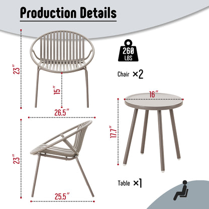 Werph Patio Furniture Set, 3 Pieces Outdoor Furniture with Bistro Table and Patio Chairs Set of 2，Outdoor Patio Set with Porch Chairs and Table,Deck Furniture Conversation Set for Garden Poolside