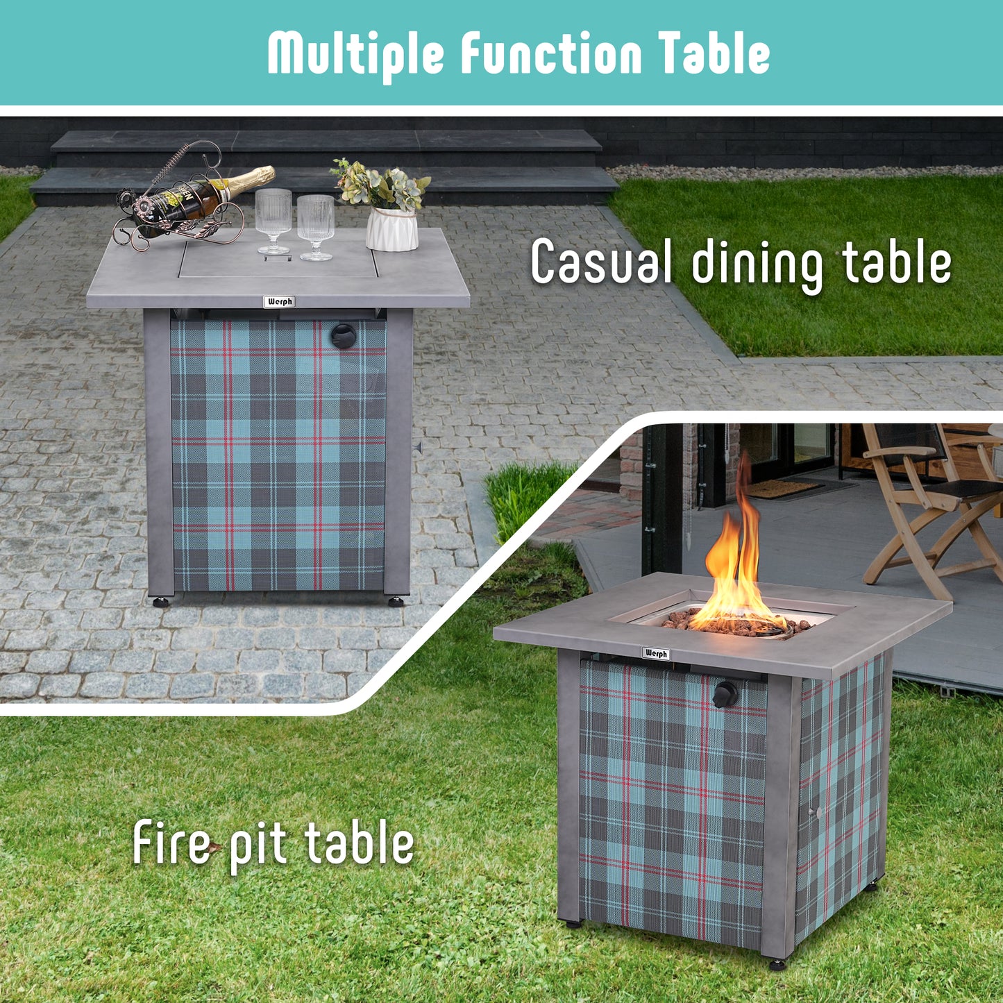 Werph  28" Propane Fire Pit Table, 50,000 BTU Fire Table with Lava Rocks, CSA Certified Gas Fire Pit Table