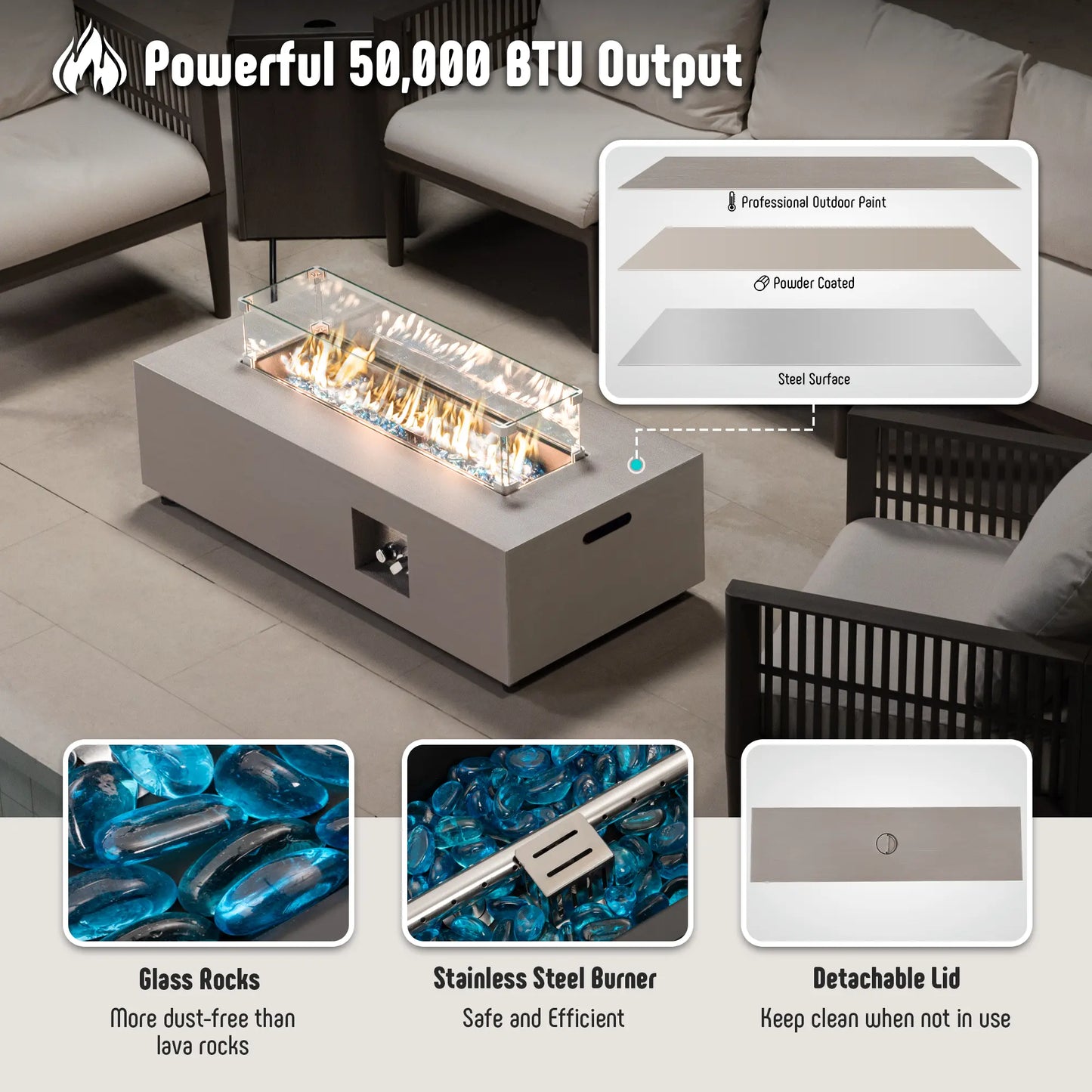 Werph 42" Propane Fire Pit Table - 50,000 BTU CSA Certified