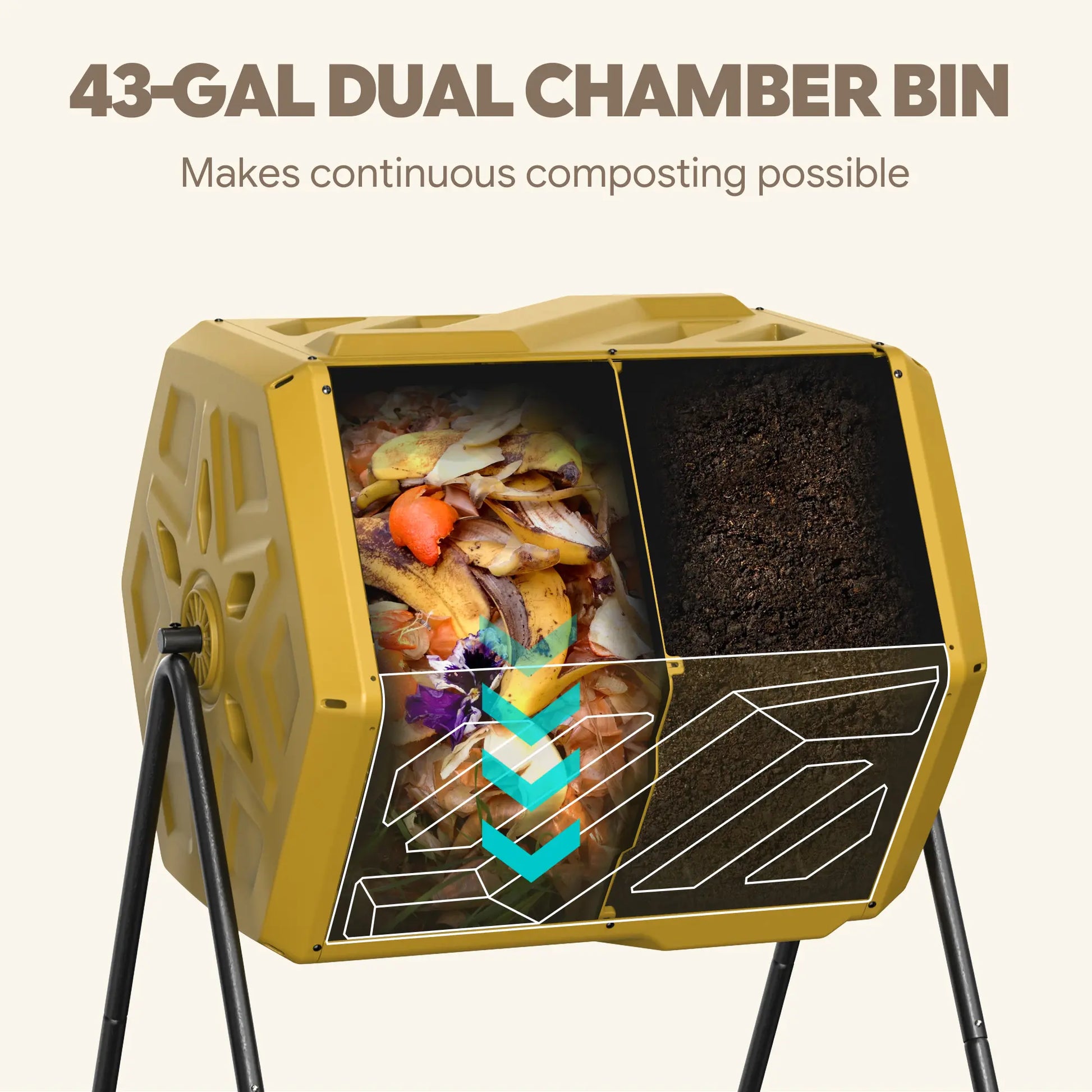 Werph Yellow 43-gal dual chamber compost bin-Outdoor Compost tumbler