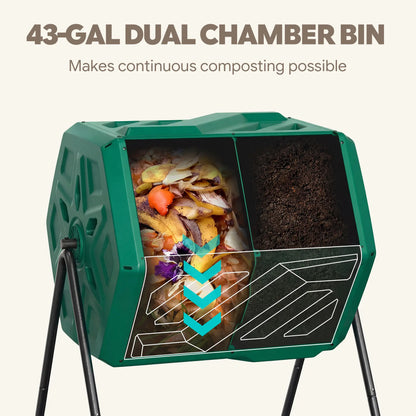 Werph 43 Gallon Dual Chamber Compost Tumbler - Fast Assembly