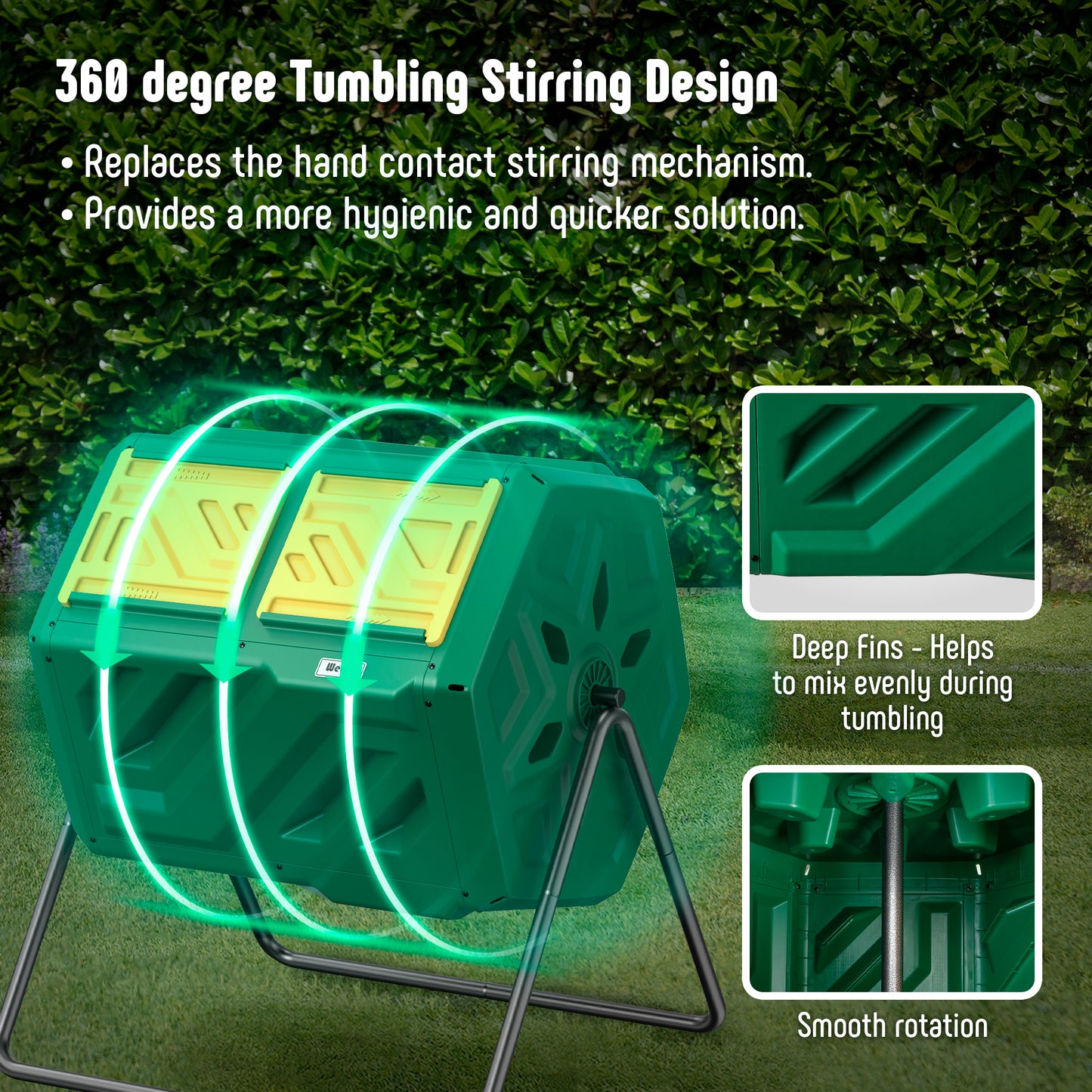 Compost Bin Dual Chamber Compost Tumbler, Fast Assembly 43 Gallon Outdoor with 2 Sliding Doors, Heavy Duty Tumbling Rotating Composter for Kitchen, Garden and Yard, Easy Setup, Gloves Included