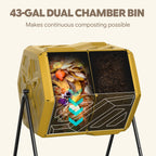 Werph 43 Gallon Dual-Chamber Compost Bin with Gloves for Garden