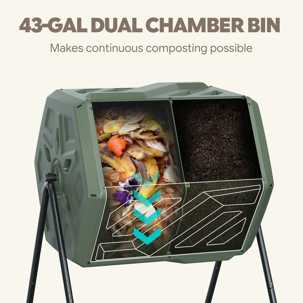 WERPH 43-Gallon Dual-Chamber Compost Bin with Gloves for Garden