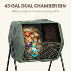 WERPH 43-Gallon Dual-Chamber Compost Bin with Gloves for Garden