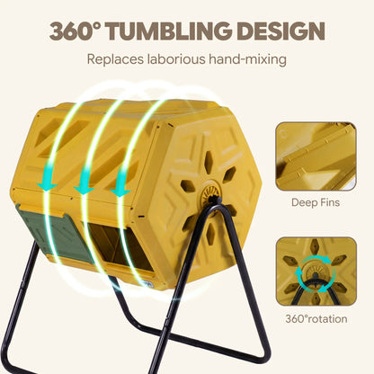 Werph Yellow compost tumbler 360-degree tumbling design with deep fins inside 
