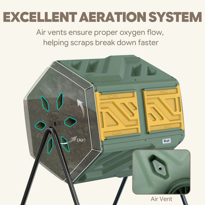 Green compost bin with air vents and excellent aeration system.